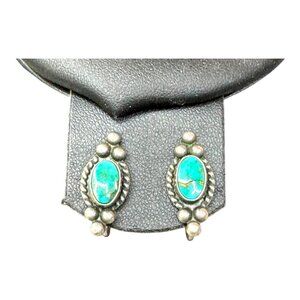 Vtg Old Pawn Sterling Silver 925 Turquoise Native American Screwback Earrings